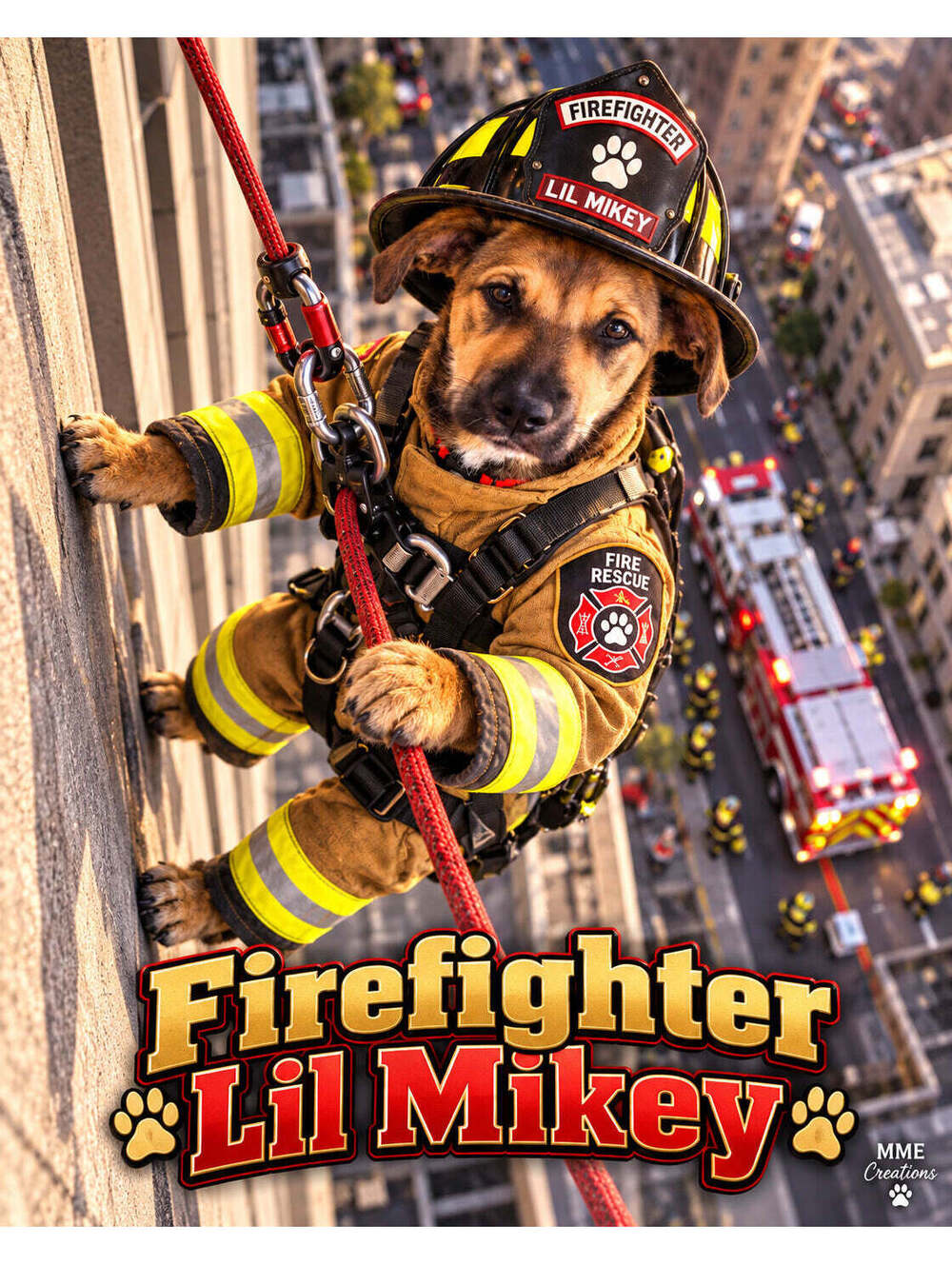 4857 Pet Pics Turn Your Dog Into a Firefighter –Rappelling Custom 8x10 Print